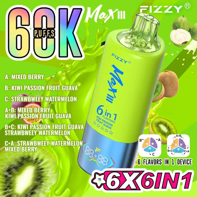 FIZZY MAX III 6en1 60000 Puffs | 6 sabores