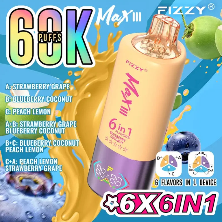 FIZZY MAX III 6en1 60000 Puffs | 6 sabores