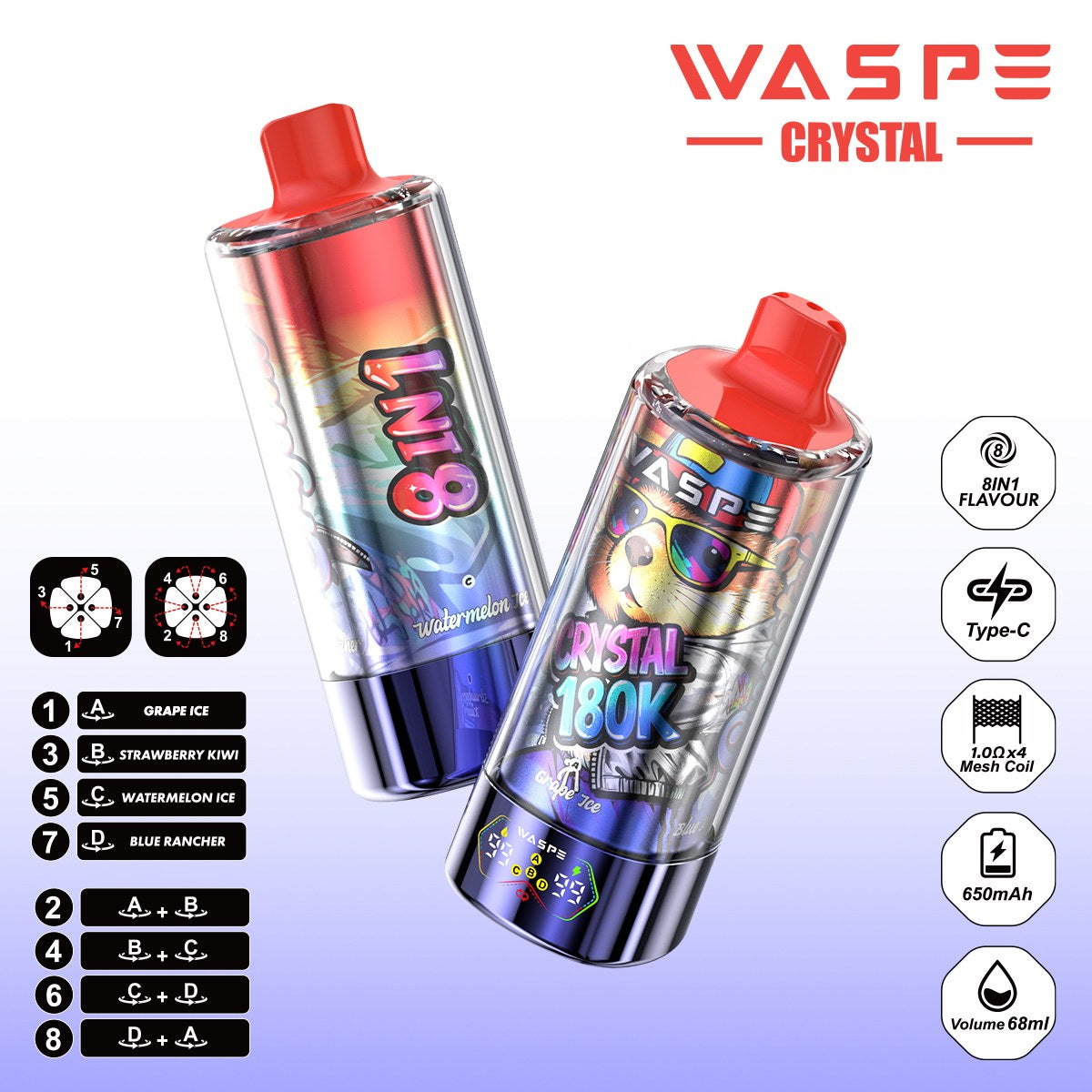 WASPE CRYSTAL 180K Puffs 8en1
