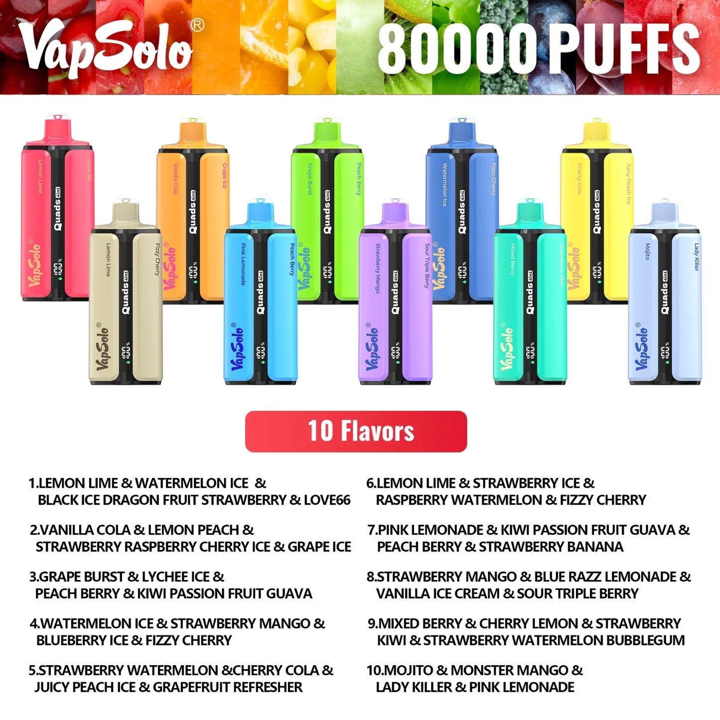 VAPSOLO QUADS 80000 4en1 | 4 sabores