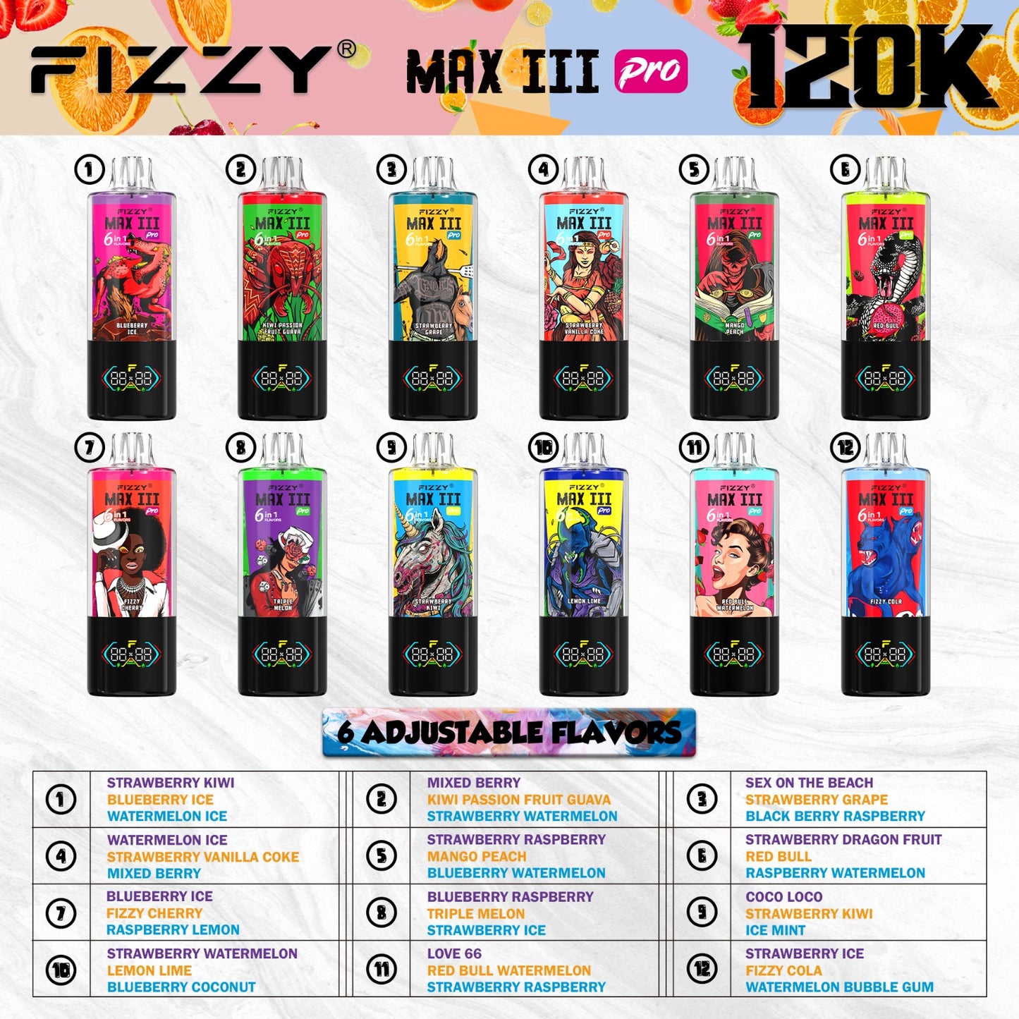 FIZZY MAX III 6en1 120000 Puffs | 6 sabores