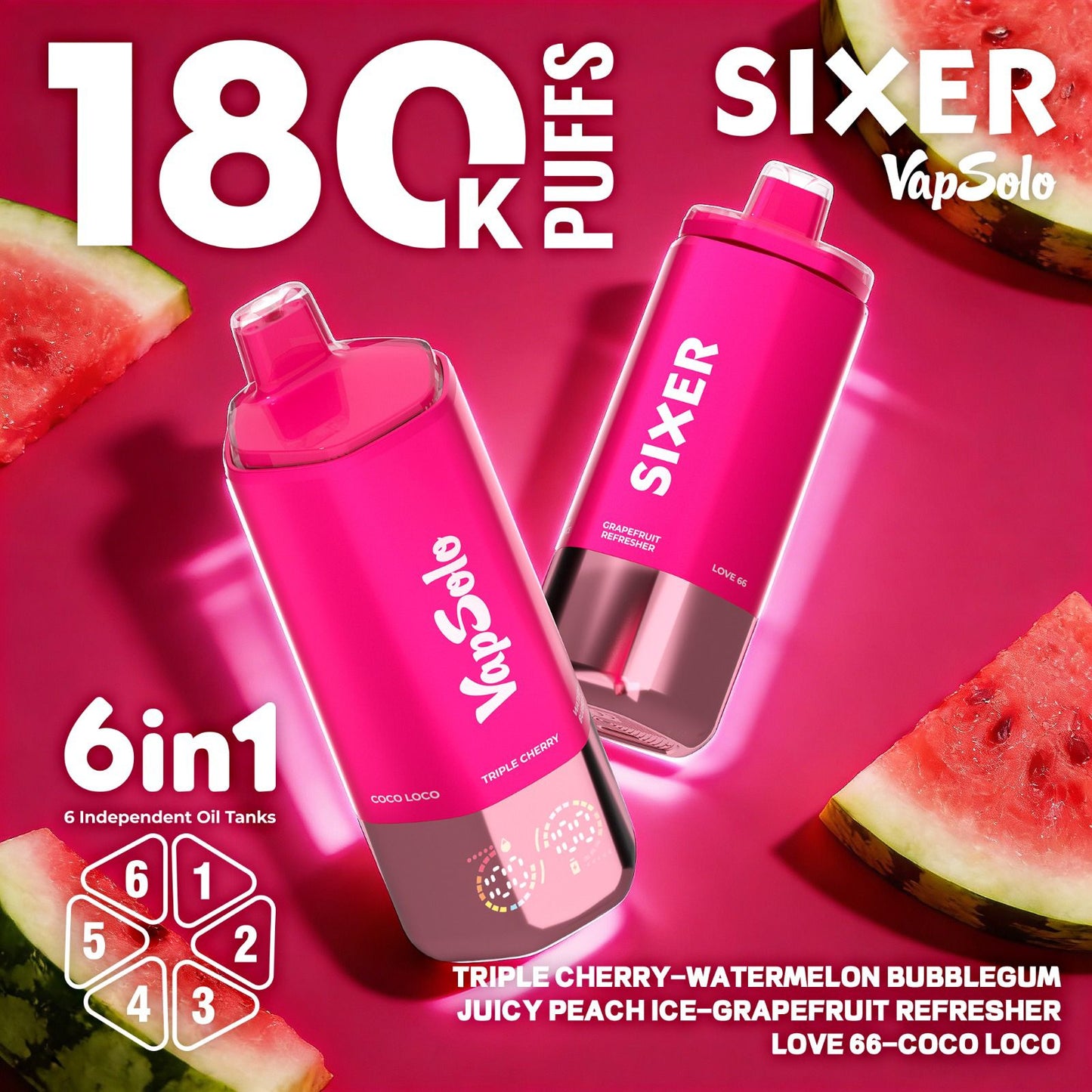 VAPSOLO SIXER 180k | 6 sabores en 1