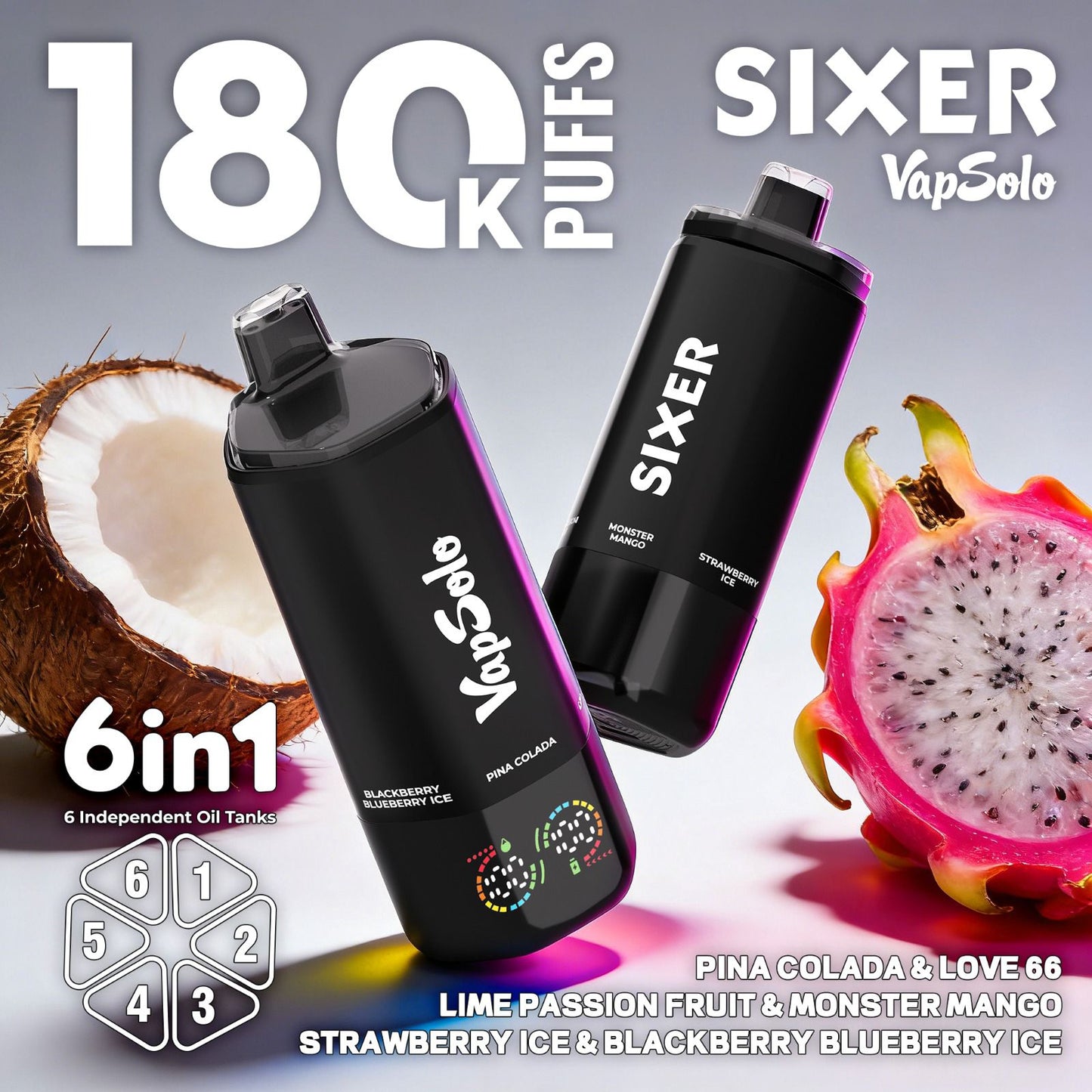VAPSOLO SIXER 180k | 6 sabores en 1